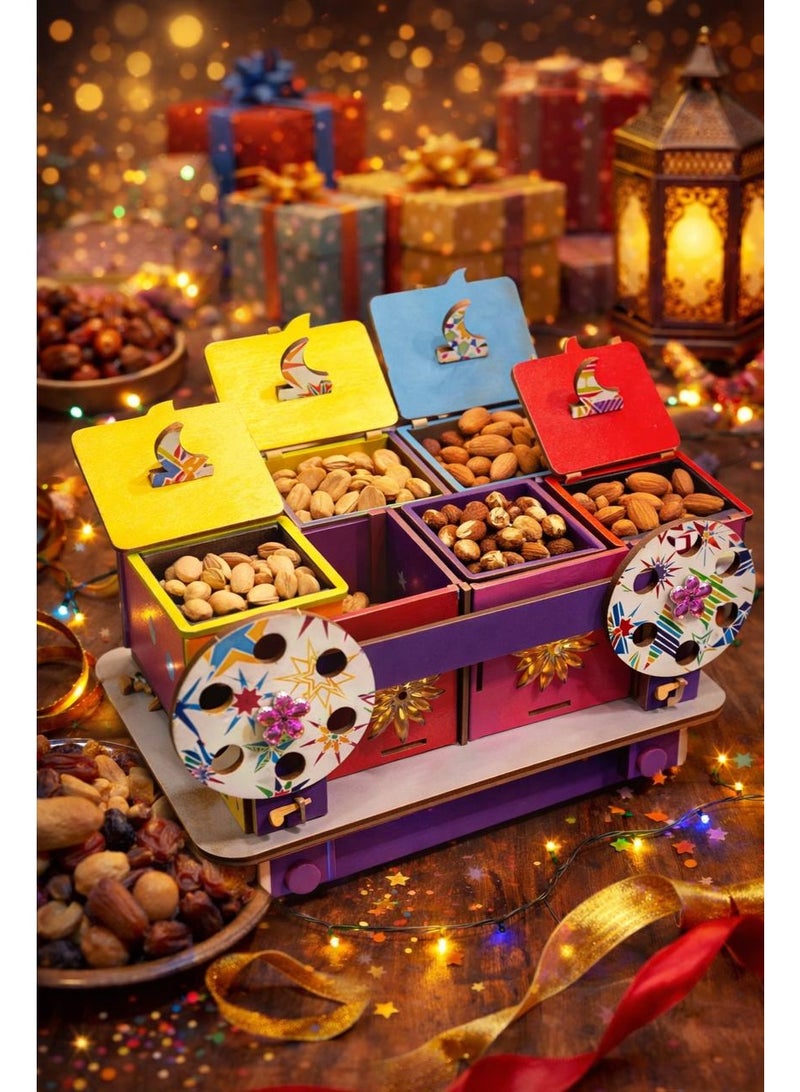 رف توابل خشبي لرمضان مع 4 مرطبانات قابلة للإزالة للأعشاب والتوابل وتنظيم المطبخ وتخزينها بشكل أنيق - Image 4